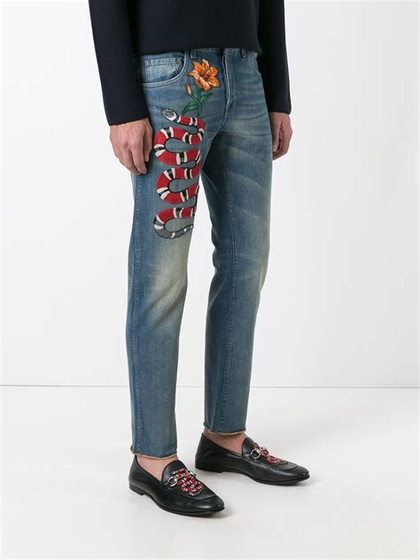 gucci snake denim jeans|Gucci ripped jeans.